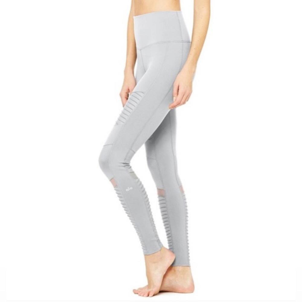 ALO Yoga- High-Waist Moto Legging in Light Gray- Women's Small